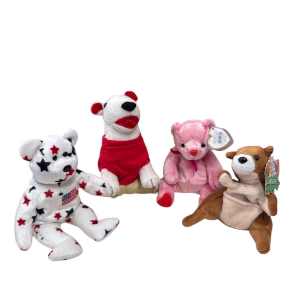 TY Patriotic Bear 1998 Y2K Plush Lot Beanie Bean Sprouts Target Dog 4pc Bundle